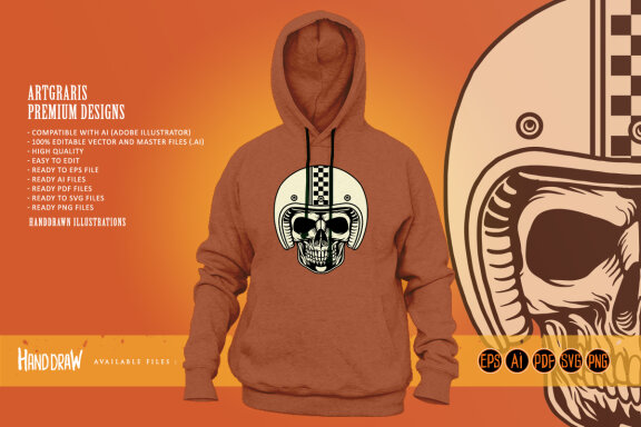 Skull helmet motorcycle logo mascot