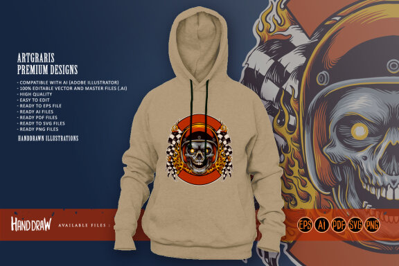 Skull road race logo mascot