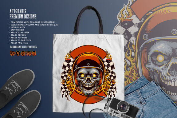 Skull road race logo mascot