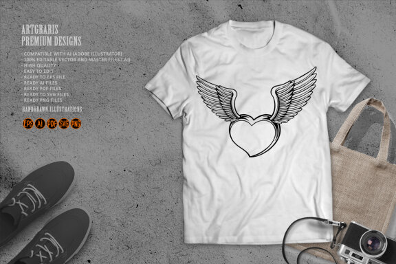 Clipart Flying cute heart love tattoo Silhouette