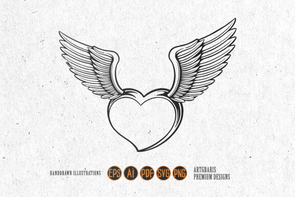 Clipart Flying cute heart love tattoo Silhouette