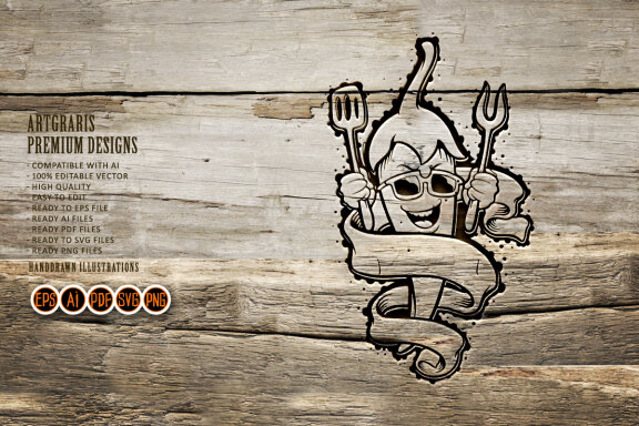 Silhouette Chili smile cooking vintage ribbon