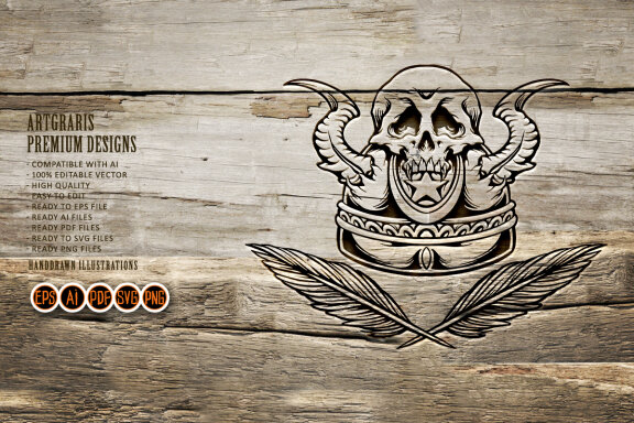 Silhouette Symbol Vintage helmet skull horn