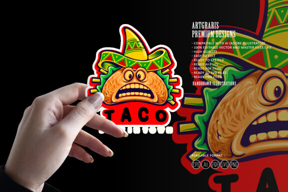 Funny tacos mexican logo mascot
