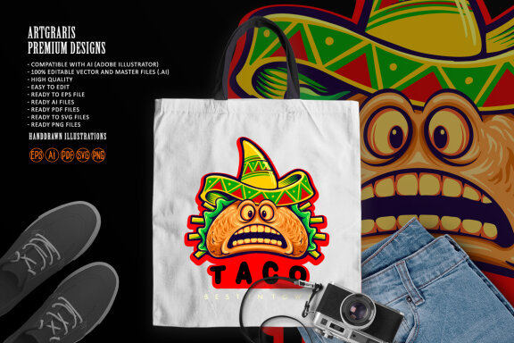 Funny tacos mexican logo mascot