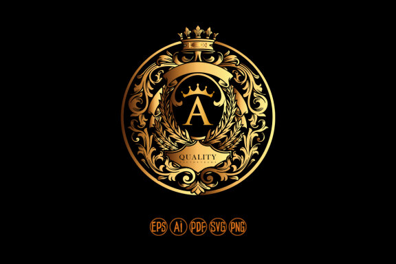 Elegant shield crown badge with classic ribbon