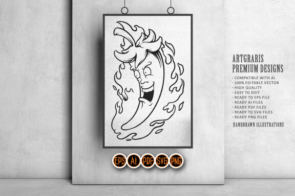 Silhouette Fire chili aflame logo food restaurant