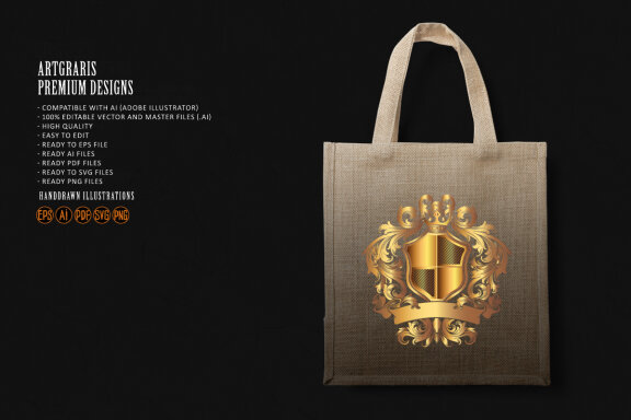 Luxury shield crown badge with classic ribbon Logo