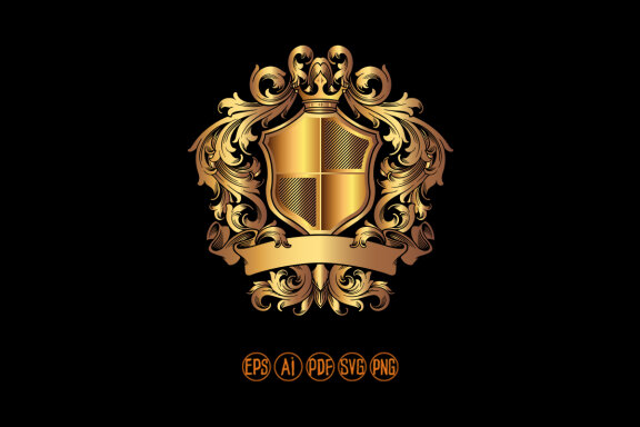 Luxury shield crown badge with classic ribbon Logo