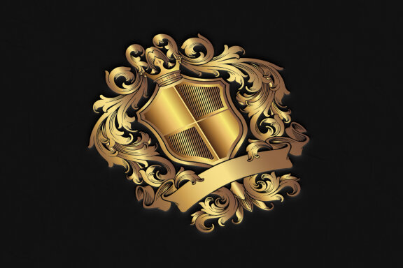 Luxury shield crown badge with classic ribbon Logo