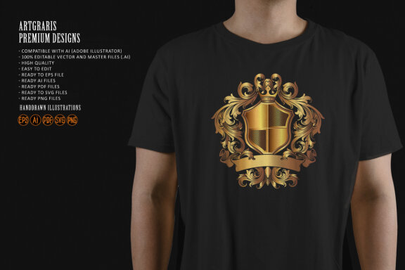 Luxury shield crown badge with classic ribbon Logo