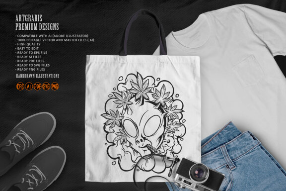 Alien Head marijuana smoking Silhouette