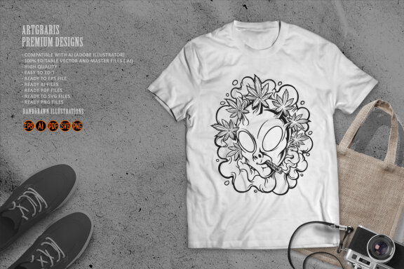 Alien Head marijuana smoking Silhouette