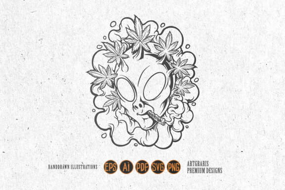 Alien Head marijuana smoking Silhouette
