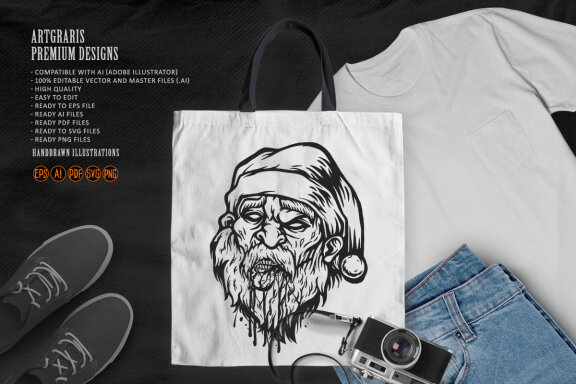 Spooky santa zombie bloody Silhouette