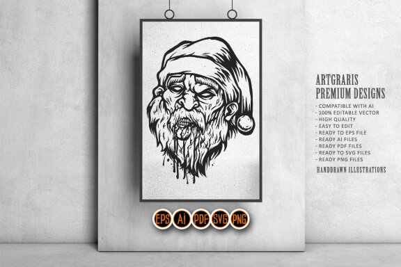 Spooky santa zombie bloody Silhouette
