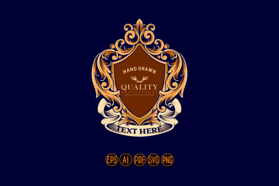 Vintage elegant shield badge with classic ribbon