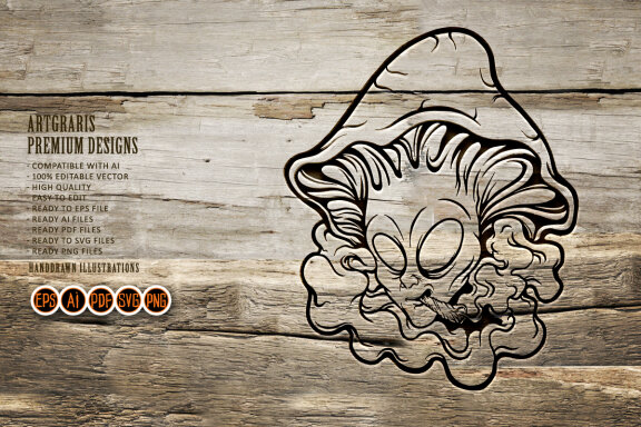 Alien head mushrooms cannabis smoking SVG
