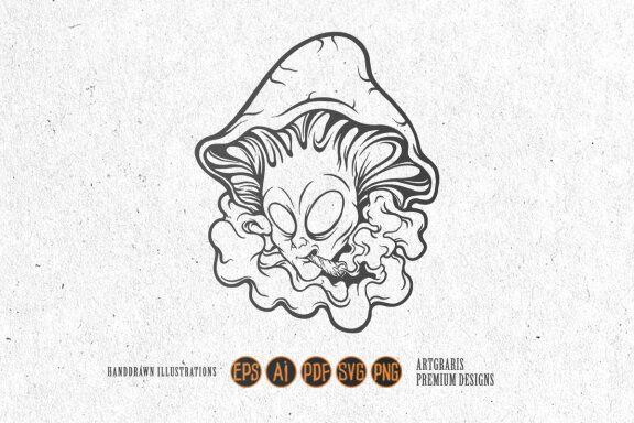 Alien head mushrooms cannabis smoking SVG
