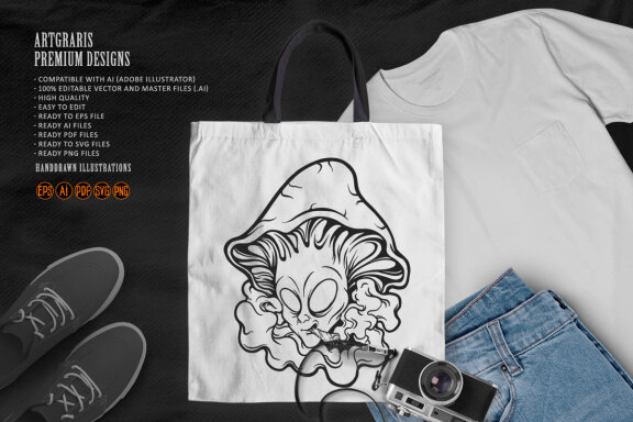 Alien head mushrooms cannabis smoking SVG