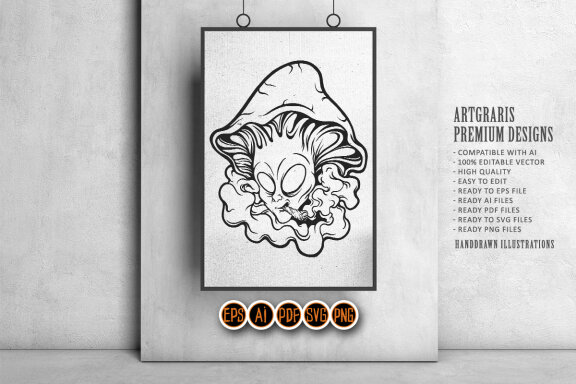 Alien head mushrooms cannabis smoking SVG