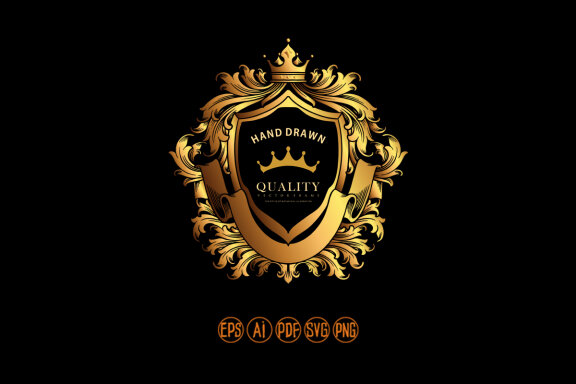 Gold shield crown badge with classic ribbon