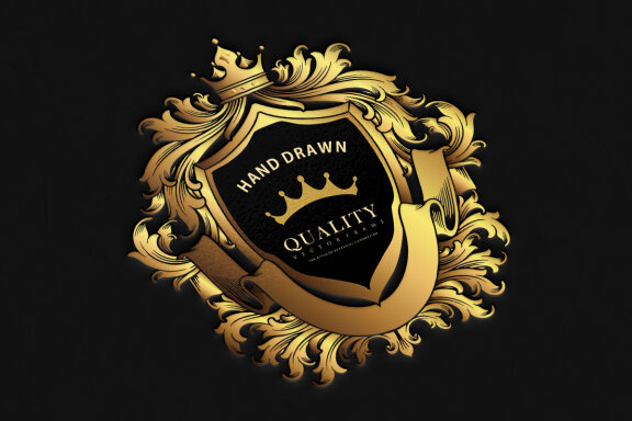 Gold shield crown badge with classic ribbon