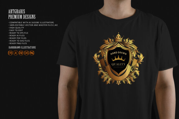 Gold shield crown badge with classic ribbon