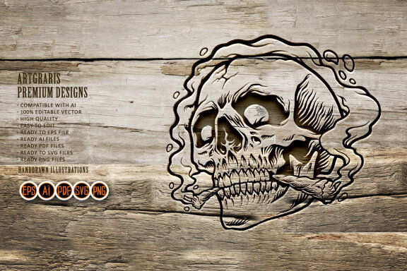 Head skull smoking weed Silhouette