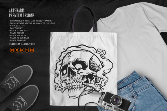 Head skull smoking weed Silhouette