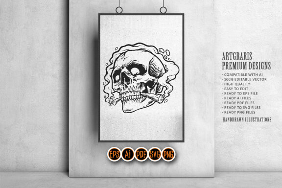 Head skull smoking weed Silhouette