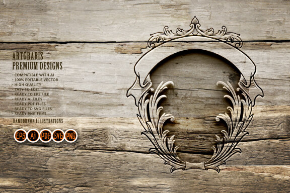 Luxury floral badge frame with vintage ribbon