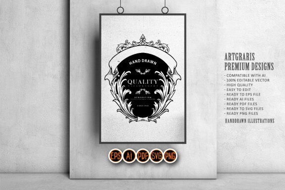 Luxury floral badge frame with vintage ribbon