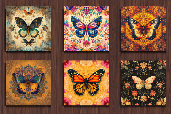 15 Floral Mandala Butterfly Digital Paper