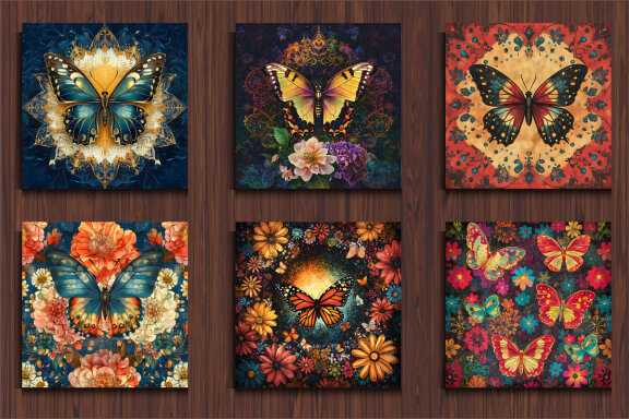15 Floral Mandala Butterfly Digital Paper