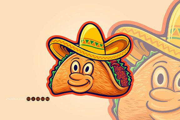 Funny delicious tacos restaurant logo