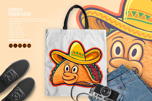 Funny delicious tacos restaurant logo