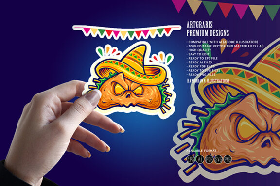 Scary delicious tacos restaurant mascot