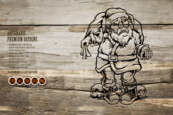 Monochrome Santa claus zombie merry christmas