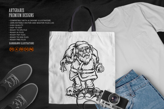Monochrome Santa claus zombie merry christmas