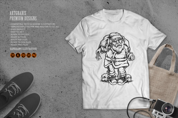 Monochrome Santa claus zombie merry christmas