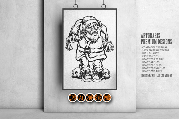 Monochrome Santa claus zombie merry christmas