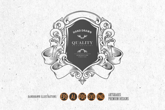 Silhouette Luxury badge ornament with ribbon.ai