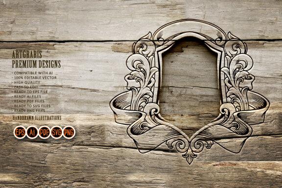 Silhouette Luxury badge ornament with ribbon.ai
