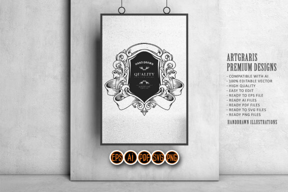 Silhouette Luxury badge ornament with ribbon.ai