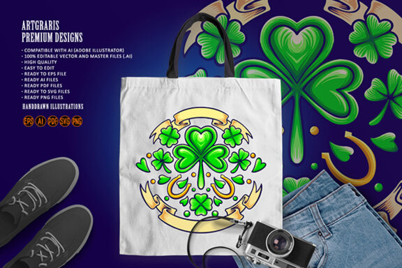 St patricks clover day with vintage ribbon