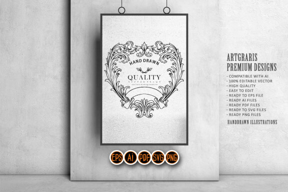 Silhouette badge vintage flourish with classic ribbon