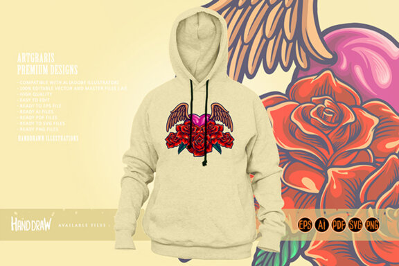 Flying angel rose isolated ornate