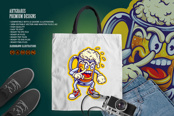 Funny angry beer glass mascot