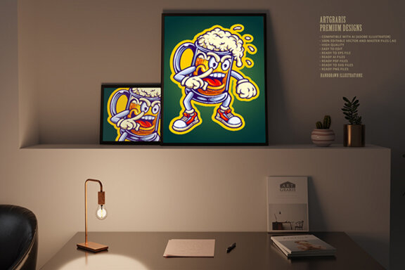 Funny angry beer glass mascot